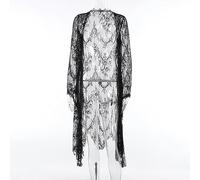 WEITING Centre Commercial Gothique en Dentelle Sombre Goth Transparent Long Cardigan Manches Trompette Sexy Belle Robe Femme élégante Maille vêtements-Noir-M
