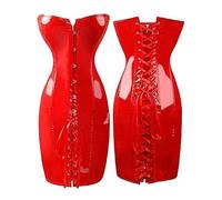 WEITING Corset en Faux Cuir à Lacets PVC Steampunk Gothique sans Bretelles Robe Corset Rétro Club Halloween Party Corset 6XL-Rouge-M