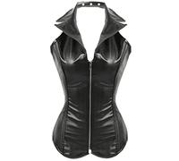 WEITING Corset en similicuir avec fermeture éclair en spirale et baleines en acier pour femme - Vêtement gainant sexy punk - Bustier gothique - Noir - XL