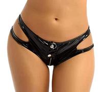 WEITING Culotte sexy ouverte à l'entrejambe en cuir brillant pour femme - Entrejambe ouvert - Mini pantalon en latex brillant - Entrejambe ouverte, M