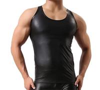 WEITING Débardeur sexy en cuir souple pour homme - Sans manches - Vêtement galbant - Chemise extensible en latex - T-shirt en cuir souple - XL