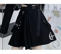 WEITING Emo Gothique Cargo Chemise Costume Egirl Punk Chaîne Ruban Jupes Goth Robe Automne Streetwear Harajuku Noir Grunge Esthétique Vêtements-Jupe Noire-L