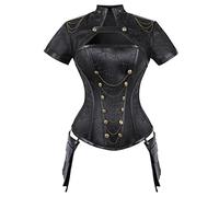 WEITING Ensemble de corset steampunk pour femme - Costume amusant - Corset à baleines en acier et corset gothique - -T8465blackas photos, M
