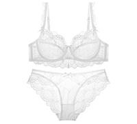 WEITING Ensemble de sous-vêtements sexy en dentelle ultra fine soutien-gorge et culotte grande taille ensemble lingerie femmes soutien-gorge A B C D E bonnet 95C 95D-blanc, 85B
