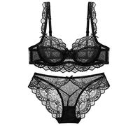 WEITING Ensemble de sous-vêtements sexy en dentelle ultra fine soutien-gorge et culotte grande taille ensemble lingerie femmes soutien-gorge A B C D E bonnet 95C 95D-noir, 85B