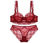 WEITING Ensemble de sous-vêtements sexy en dentelle ultra fine soutien-gorge et culotte grande taille ensemble lingerie femmes soutien-gorge A B C D E bonnet 95C 95D rouge vin, 90D