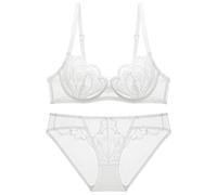 WEITING Ensemble de soutien-gorge en dentelle ultra fine 2023 - Lingerie sexy en maille transparente - Sous-vêtements pour femme - Grande taille - A B C D E - Bonnet 95C 95D - Blanc - 95C
