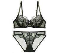 WEITING Ensemble de soutien-gorge en dentelle ultra fine 2023 - Lingerie sexy en maille transparente - Sous-vêtements pour femme - Grande taille - A B C D E - Bonnet 95C 95D-Vert, 95C