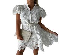 WEITING Été Coton Blanc Maxi Robe pour Femmes Casual Creux Crochet Bohème Lâche Robe De Plage Dames Plus La Taille Vacances Vestidos-Blanc 5-S