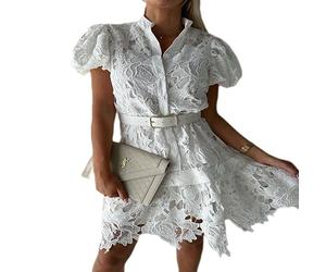 WEITING Été Coton Blanc Maxi Robe pour Femmes Casual Creux Crochet Bohème Lâche Robe De Plage Dames Plus La Taille Vacances Vestidos-Blanc 5-S