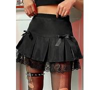 WEITING Gothique Dentelle foncée Gothique Taille Haute Mini-Jupe plissée Harajuku Noir Doux A-Ligne Mini-Jupe épissage Femme Sexy fête-Noir-M