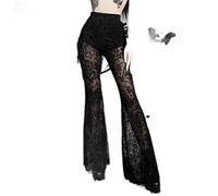 WEITING Gothique Mall Goth Taille Haute Pantalon évasé Esthétique Sexy Dentelle Patchwork Pantalon Femmes Vintage Élégant Velours Noël-comme Montré 4,M