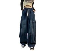 WEITING Harajuku Vintage Bleu Cargo Jean Femmes surdimensionné Y2K Grunge Noir Denim Pantalon Hip Hop Streetwear Large Jambe Pantalon