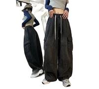 WEITING Harajuku Vintage Bleu Cargo Jean Femmes surdimensionné Y2K Grunge Noir Denim Pantalon Hip Hop Streetwear Large Jambe Pantalon