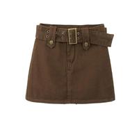 WEITING Jupe en Jean Marron pour Femme avec Ceinture Mini Jupe en Jean Taille Haute Y2K Street Summer Vintage Sexy Hottie Dames Jambe Large Jupe Courte-Marron-S(43-48kg)