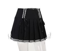 WEITING Jupe Punk Buste Profond Lolita Dentelle Contraste Jupe Gothique Jupe Harajuku Jupe plissée Jupe Gothique Jupe Noire jupe-21134A, XS