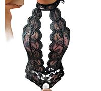WEITING Lingerie Ouverte pour Femmes Dentelle Floral Body Costume Sexy Femme Deep V Neck Bra Underwear-4055-Black,S