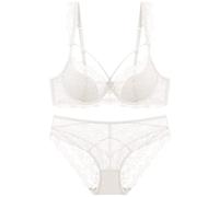 WEITING Lingerie sexy en dentelle pour femme - Coton fin - Gros seins - Petit soutien-gorge push-up confortable et respirant - Blanc, 80B