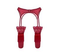 WEITING Lot de 2 jarretelles et bas sexy en dentelle florale - Tailles S, M, L, XL, XXL-rouge vin, XXL