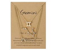 WEITING Lot de 3 colliers ras du cou avec 12 signes du zodiaque pour femme avec chaîne et pendentif en forme de constellation - Bijoux d'anniversaire avec carte en carton - Or gémeaux