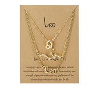 WEITING Lot de 3 colliers ras du cou avec 12 signes du zodiaque pour femme avec chaîne et pendentif en forme de constellation - Bijoux d'anniversaire avec carte en carton - Lion - Or