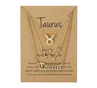 WEITING Lot de 3 colliers ras du cou avec 12 signes du zodiaque pour femme avec pendentif constellation - Bijoux d'anniversaire avec carte en carton - Taureau - Doré