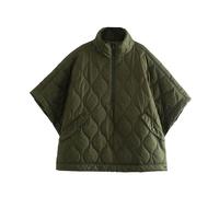 WEITING Manteau en Coton de Style Cape imperméable à Demi-Zip pour Femmes d'automne et d'hiver à Manches Longues Pull à Carreaux en Diamant Manteau en Coton-Vert foncé-S