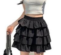 WEITING Mini Jupe à Plusieurs Niveaux en Mousseline de Soie pour Femmes, été coréen décontracté, Mignon, Couleur Unie, Taille Haute, Jupe Courte, Femme, Blanc-Noir-S, 2023