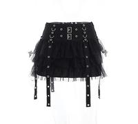 WEITING Mini-Jupe Gothique à Volants foncés avec Panneau en Maille Gothique, Jupe trapèze à Boutons Harajuku, Bas Taille Haute Punk-Noir-M