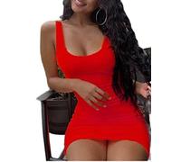 WEITING Mini robe d'été moulante à épaules dénudées pour femme dos nu pour club de fête robe fluo sexy - Rouge, XL