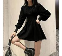 WEITING Mini Robe Noire d'automne, Mode Style coréen, Robe Portefeuille plissée à Manches Longues, décontractée, Streetwear pour Femmes Kpop-Noir-S