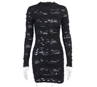 WEITING New Gothique Noir Mini Robe Street Rock Punk Découpe Rétro Taille Haute À Manches Longues Robe De Soirée Serrée-Noir,S