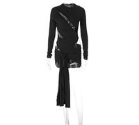 WEITING Noir Évider Sexy Mini Robe pour Femmes Vêtements Automne Nouveau O Cou À Manches Longues Moulante Partie Robe Ensemble-Noir,S