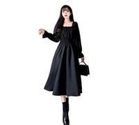 WEITING Nouvelle robe noire vintage pour femmes française élégante col carré manches longues robes midi automne dames vêtements rétro chic coréen noir, L