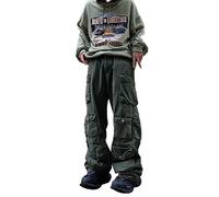 WEITING Pantalon Cargo uni Multi-Poches à Jambes Larges Pantalon Taille Haute Fonctionnel rétro américain Pantalon Droit Style Hip-hop Style Harajuku