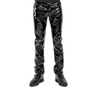 WEITING Pantalon en Cuir Latex pour Hommes Taille Basse Faux Cuir Pantalon Brillant Mode Pantalon Serré pour Club Stage Show Rock Band Performance-3XL-Noir B