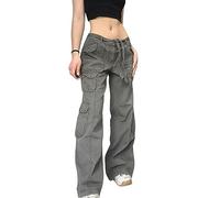 WEITING Pantalon Gothique Punk pour Femmes, Ample, rétro, Kawaii, à Bandes, Taille Basse, Cargo, Grunge, Vert, Fermeture éclair, Jean, survêtement coréen