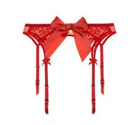 WEITING Porte-Jarretelles Sexy en Maille et Dentelle brodée antidérapante pour Femme - Style nœud Rouge Chinois - M