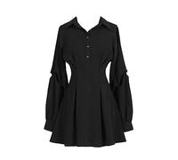 WEITING Punk Gothique Robe Chemise Noire Col V Mince Taille Haute Mini Robe-Robe Punk Noire,XS