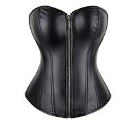 WEITING Push Up Femmes Noir Simili Cuir Bustier Burlesque Basque Déguisement Corset Avec G String -Noir-L