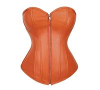 WEITING Robe Corset avec Jupe Asymétrique en Dentelle Florale Costume Vintage en Cuir PU Overbust Corset Bustier pour Femme Grande Taille Burlesque-Orange-6XL