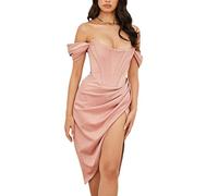 WEITING Robe de banquet sans manches à épaules dénudées fendue sur le côté pour femme - 6 couleurs - Rose - S