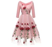 WEITING Robe de Demoiselle d'honneur en Maille brodée de Roses Faites à la Main pour l'automne et l'hiver-Rose-XL