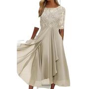 WEITING Robe de soirée de Demoiselle d'honneur européenne et américaine en Dentelle à Manches mi-Longues en Mousseline Creuse - Doré - M