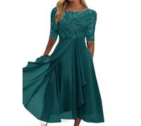 WEITING Robe de soirée de Demoiselle d'honneur européenne et américaine, Printemps et été, Dentelle, Manches mi-Longues, Robe Creuse en Mousseline de Soie-Vert-XL
