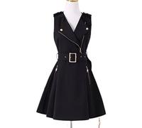 WEITING Robe Débardeur sans Manches pour Femme Été Mode Britannique Fermeture Éclair Noire Coupe Slim Élégante Dames Robes Automne Vêtements Punk Goth Gothique-Noir,M
