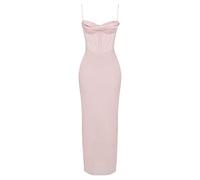 WEITING Robe d'été moulante sexy pour femmes, robe maxi corset à bretelles spaghetti, satin sans manches, col en V, robe de soirée maxi longue, robe de soirée-C, S