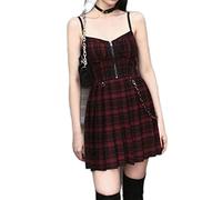 WEITING Robe gothique à carreaux plissée punk style preppy rouge noir bretelles spaghetti sexy sans manches mini robes courtes gothiques streetwear - carreaux rouges, M