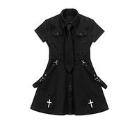 WEITING Robe gothique japonaise Lolita pour femmes Cross Punk Dark Academia Esthétique Mini Robes Noir Kawaii Gothique Grande taille Vêtements - Noir, M