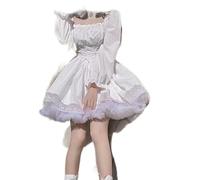 WEITING Robe Lolita Blanche Kawaii Vintage Mini Robe à Manches Longues Noir Goth Bandage Dentelle Patch Streetwear Col Carré-Blanc-M